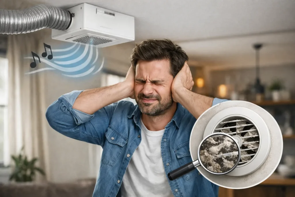 Mechanische ventilatie-unit aan het plafond in een woninginterieur