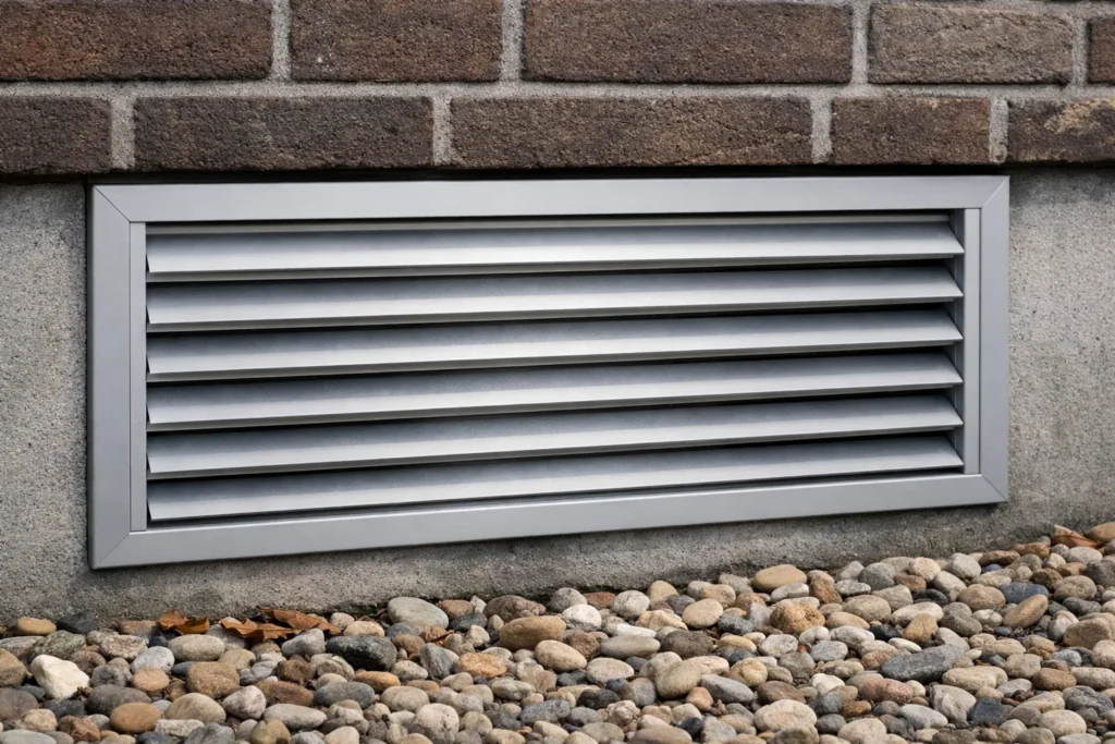 Aluminium ventilatierooster in bakstenen muur