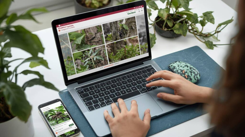 Iemand plaatste een foto op een forum over tuinieren met een laptop